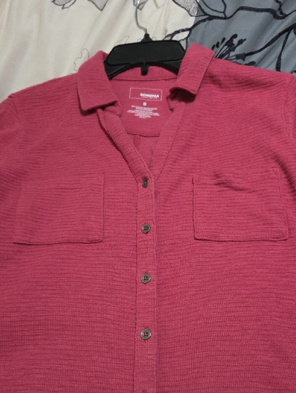 SONOMA Button-Up Knit Blouse in Raspberry - Picture 3 of 6